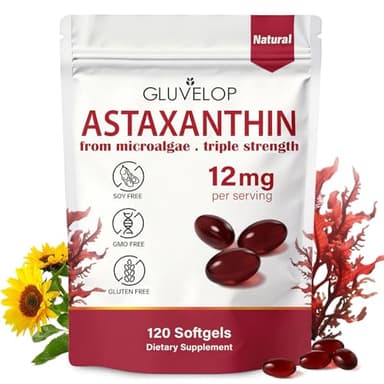 Astaxanthin 12mg, Premium Astaxanthin Antioxidant Supplements, Supports Eye, Skin, Immune, Internal Circulation, Fresh Microalgae Source, Triple Strength, Non-GMO, 4 Month Supply, 120 Softgels
