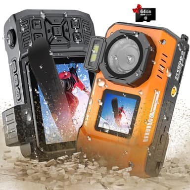 8K Digital Camera WiFi 33FT Underwater Camera for Snorkeling 70MP Waterproof Camera with 64GB Card Rugged Dustproof Shockproof Dual-Screen Selfie Autofocus Point and Shoot Digital Camera(Orange)