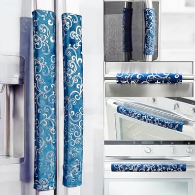 Volecy Refrigerator Door Handle Covers, Set of 6, Velvet Non-Slip Adjustable Handle Protectors, Kitchen Decor Keep Appliance Clean for Fridge Oven Stove Microwave Dishwasher(Navy Blue)