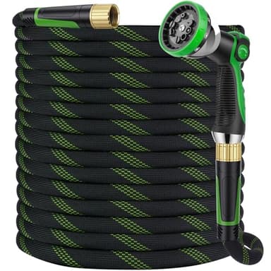 HORTICORA Garden Hose 150 ft, Non-Expandable Ultra-Lightweight Flexible Hose with 360° Dual-End Anti-Kink Design, 10-Pattern Spray Nozzle, 500 PSI Leak-Proof, 96-Strand Braided Fabric, Storage Strap