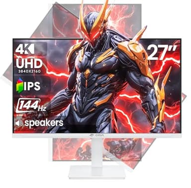 CRUA 27" Gaming Monitor, 144Hz 4K UHD(3840*2160P) IPS Screen, Supports Height/Pivot/Rotating/Tilt Adjustable Vertical Monitor, AMD Freesync, 120% sRGB, Built-in Speakers, Wall Mountable Installs-White