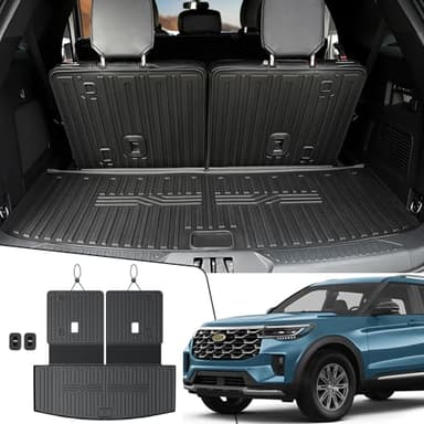 JOULARISE Cargo Mat with Backrest Mat for 2020-2025 2026 Ford Explorer Car Mat Accessories, All Weather TPE Cargo Liner Trunk Mat Active/ST Line/ST/Platinum(Cargo Mat with Backrest Mat)
