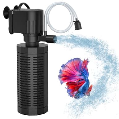 OQTTNEO Aquarium Internal Filter for 20-50 Gallons, Ultra-Quiet Fish Tank Filter Biochemical Filtration 320GPH Powerful Pump Submersible Aquarium Filter Tank Clear Air Supply (13W Filter)