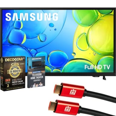 Samsung 32 inch 1080P FHD F6000F Smart TV (2025) CPS Exclusive 26 Month Protection, 2X HDMI Cables & Deco Gear Complete Home Theater Beginner's Guidebook