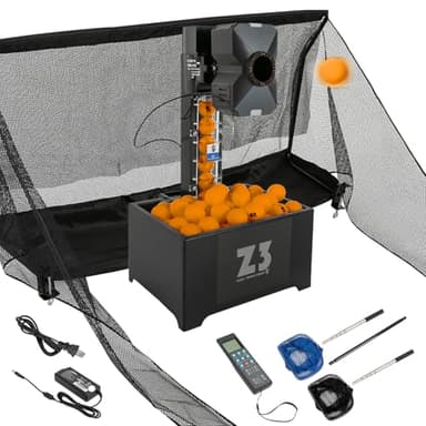 Poggyyi Table Tennis Robot with Net, Z3 Automatic Ping Pong Ball Machine, Wireless Control 10 Modes Drills, Includes 100 Balls, 35-90 Balls/Min for Training 40mm & 40mm+ Table Tennis Balls