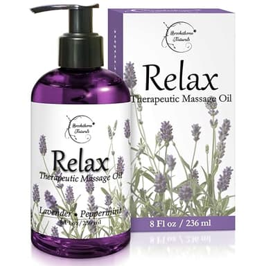 Relax Therapeutic Body Massage Oil - with Best Essential Oils for Sore Muscles & Stiffness – Lavender, Peppermint & Marjoram - All Natural - with Sweet Almond, Grapeseed & Jojoba Oil 8oz