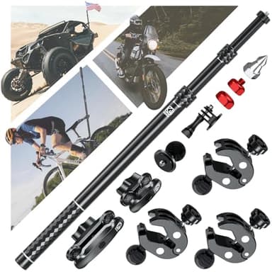 VAZESWIN Aluminum Alloy Motorcycle Camera Mount Kit for GoPro Insta360 DJI, 360° Rotating Heavy-Duty Bike Handlebar Anti-Theft Clamp Mount with Extendable Selfie Stick for Motorcycle Bike ATV UTV