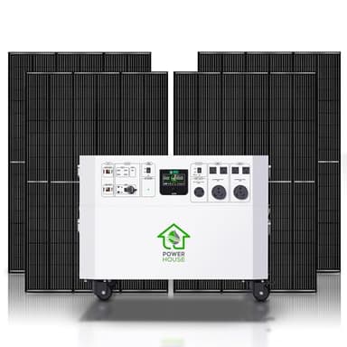 Nature’s Generator Powerhouse Gold Plus System:4800Wh Powerhouse and Four 410W Power Panels,120VAC and 240VAC Pure Sine Wave Address Home Power Requirements