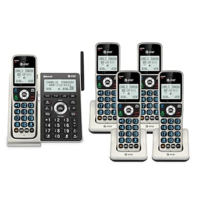 AT&T Cordless Phone 5 Handset with Bluetooth, Landline Phones for Home, Answering System, Smart Call Blocker, DECT 6.0 Extended Range, 2" Backlit Screen, Lighted Keypad with Big Buttons, BL3107-5