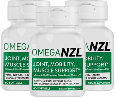 OMEGANZL Original Omega-3 Joint Support Supplement, Best Natural Muscle Relief, Green Lipped Mussel Oil Capsules, 180 Softgels, No Fishy Aftertaste