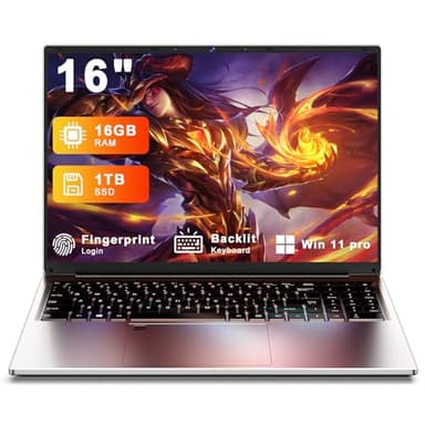 XNQ Gaming Laptop Computer 2026, 16GB RAM 1TB ROM, N5105 Processor, 16 Inch Lap Top PC, 1920 * 1200 FHD IPS, Backlit Keyboard, Fingerprint Unlock, Wifi5 BT4, 5000mAh Battery, USB3, HDMI, Win 11 pro
