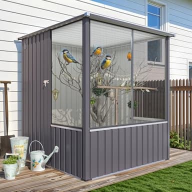 AECOJOY 5 x 5 FT Outdoor Large Bird Cage, Parrot Cage with Lockable Doors and Ventilated Mesh, Walk-in Aviary Cage for Macaws Canaries Parrots Budgie and Lovebirds