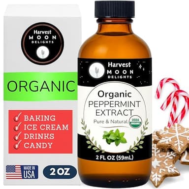 Organic Peppermint Extract for Baking, Ice Cream, Drinks, and Candy - 2 oz - Water-Soluble - By Harvest Moon Delights - Pure Peppermint Flavoring, Mint Extract