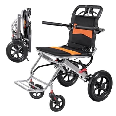 Ultra Lightweight Foldable Wheelchair, Only 19.8 lbs, Airline Approved, 300 lbs Capacity, One-Second Fold, All-Terrain Wheels, Compact Transport Chair for Adults Seniors (Black-Orange)