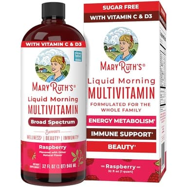 MARYRUTH'S Liquid Morning Multivitamin for Women, Men & Kids | Vitamin A C D E B6 B12 Biotin Zinc | Beauty | Vegan | Non-GMO | Gluten Free | 32 Servings