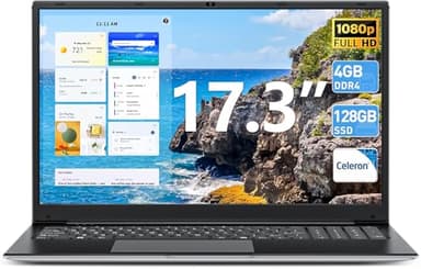 MENGHU 17.3 Inch Laptop Computer, Windows 11 Laptops with Celeron I3 Processor, 4GB DDR3 128GB SSD Ordinateur Portable, FHD IPS Display, Type-C, BT4.2, HDMI, 5G WiFi, for Students and Business(Black)