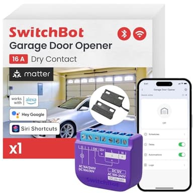 Switchbot WiFi Smart Garage Door Opener, Matter Certified, Alexa/Google/Siri/IFTTT/Smartthings Supported, Most Garage Door Supported, App Control, Multiple Notification Modes, No Hub Needed