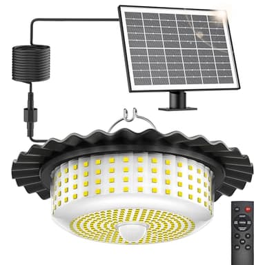 JIORRIO Solar Lights Outdoor Waterproof,396 LED Solar Shed Light Indoor Outdoor with Remote Control,Timer, Solar Pendant Light 5 Modes,Solar Powered Barn Lights for Chicken Coop,Gazebo,Garage,Shop