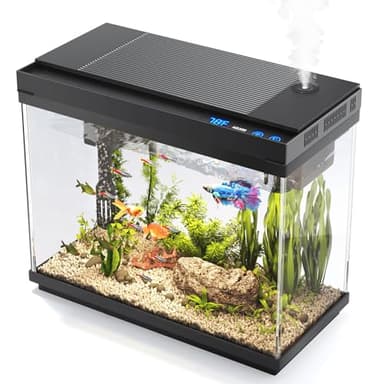 Vehipa Fish Tank, 2.4 Gallon Fish Aquarium, Fish Tank Starter kit with Smart Humidifier, Temperature Display, 7-Color Lighting, 3 in 1 Quiet Pump with Filteration & Oxygenation & Circulation