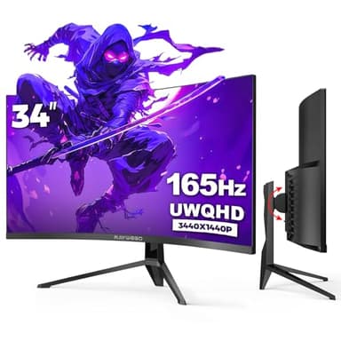 Raywego 34-Inch Curved Gaming Monitor UWQHD 3440 x 1440 Up to 165Hz Curved 1500R - PIP/PBP, 1ms(MPRT), HDR, 300nits, sRGB 99%, DCI-P3 95%,FreeSync,HDMIx2,DP1.4 x2 (DP Cable Included)