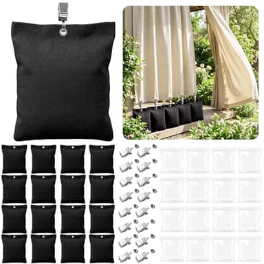 Fnova 16 Pack Outdoor Curtain Weights, 15oz Curtain Weights Bags, Drapery Bottom Windproof Weighted Sandbag Bags with Sealed Bags & Clips for Outdoor, Patio Curtains Gazebo Tablecloths