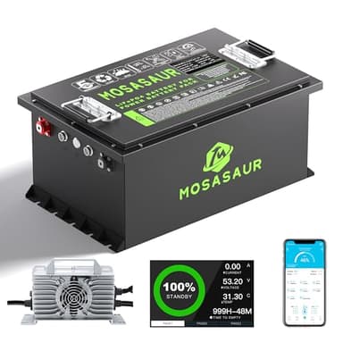 Mosasaur 48V 105Ah Golf Cart Lithium Battery, Built-in Smart 200A BMS with Touch Monitor and 20-Amp Charger, APP Supported, MAX 10.24 kW, 4000+ Cycles Charging, Designed for Golf Cart