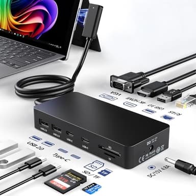 Surface Docking Station, 11-in-1 Triple Display (Surface +4K HDMI +VGA) Surface Dock, Surface Docking Station for Surface Pro 11/10/9/8/X/7/6/5/4/3, Surface Laptop, Surface Book Go