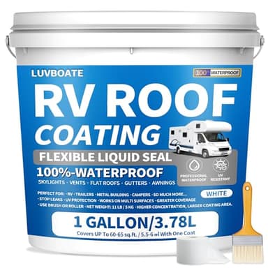 RV Roof Coating White 1 Gallon, LUVBOATE Solar Reflective Sealant, Waterproof Flexible RV Roof Sealant for Trailers, Campers, Motorhomes Leak Repair and Maintenance