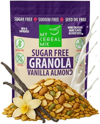 MyCerealMix Sugar Free Granola Vanilla Almond, Trial Size 10oz – Keto Friendly, Diabetic Approved, High Fiber Gluten Free Cereal, Monk Fruit Sweetened, Plant-Based Healthy Breakfast Snack