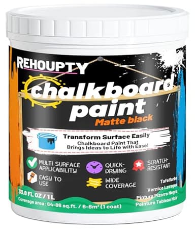 Black Chalkboard Paint - Matte Black Chalk Board Paint, 33.8 Fl Oz Easy to Apply & Brush-On Interior DIY Acrylic Coating, Chalkboard Finish for Wood, Metal, Furniture, Wall, Craft Covers 64 Sq Ft