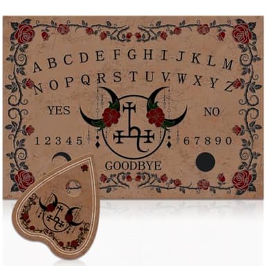 WEBEEDY Moon Flower Wood Spirit Board Set Retro Rose Vines Pendulum Board with Planchette, Yes or No Talking Divination Boards Decision Maker Pendulum for Halloween Party Gathering Metaphysical Gift