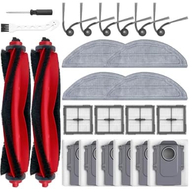 MIXEAL 24 Pack Accessories Compatible with Roborock Q10 S5+, Q10 S5, Q10 X5+, Q10 X5 Vacuum Cleaner, 2 Main Brushes, 6 Side Brushes, 6 Dust Bags, 4 HEPA Filters, 4 Mop Pads,2 Tools