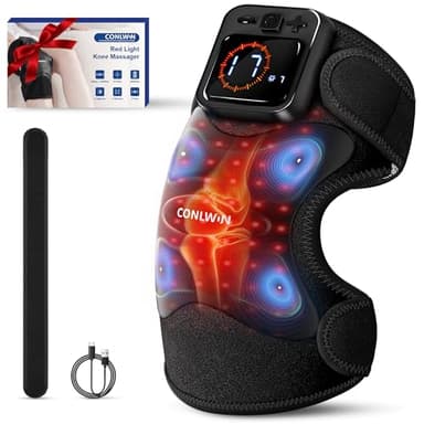 CONLWIN 4-in-1 Cordless Knee Massager with Heat and Red Light Therapy for Knees, 6 Vibration & 4 Pulses Knee Pain Relief Device for Shoulder Elbow, Perfect for Women Men Seniors