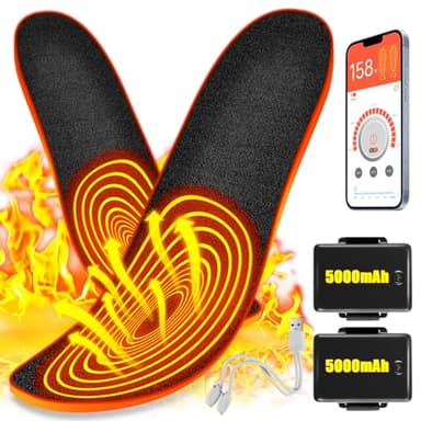 Heated Insoles for Men & Women with APP Control, 5000mAh Heated Insoles Rechargeable, Electric Foot Warmers for Hiking, Skiing, Camping, Hunting, Outdoor Work