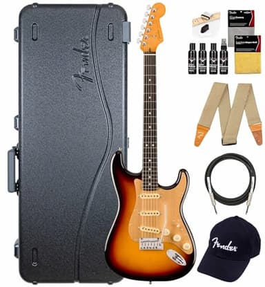 Fender American Ultra II Stratocaster - Ultraburst Bundle with Case, Strap, Cable, Hat, and Guitar Cleaning Kit