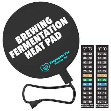 Brewing & Fermentation Heat Pad - 10" 12 Watts Sourdough Starter Warmer Mat, Beer & Wine Fermenting - Heating Mat for Kombucha Jar, Carboy, Glass Jar, Bucket, Fermentors with Heater Temp Strip (Black)