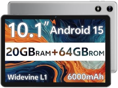 SVITOO Android Tablet 10 Inch, Android 15 Tablet for Kids Adults, 20GB RAM 64GB Storage 1TB Expandable, Dual Cameras 8MP 2MP, 6000mAh Dual Speakers WiFi 6 Gray ﻿