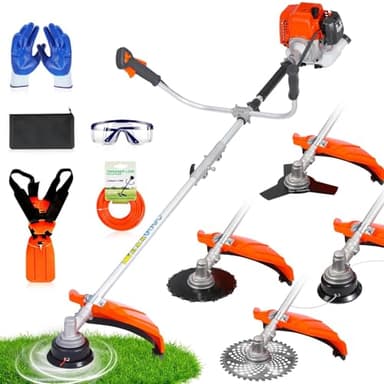 Snoonwee 4-in-1 Gas Powered Weed Wacker - 52cc 2-Cycle String Trimmer and Brush Cutter Multi-Tool with Shoulder Sling - Straight Shaft Gas Weed Eater for Yard Care (Orange)