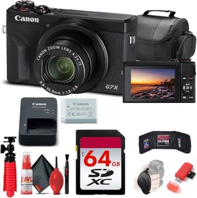 Canon PowerShot G7 X Mark III Digital Camera (Black) (3637C001) + 64GB Card + Card Reader + Deluxe Soft Bag + Flex Tripod + Hand Strap + Memory Wallet + Cleaning Kit (Starter Bundle)