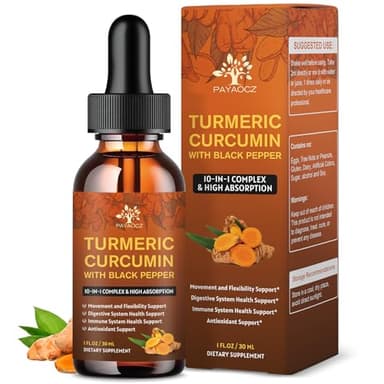 (2 Pack) Organic Turmeric Curcumin Supplement with Black Pepper and Ginger - Liquid Turmeric Extract Drops (with Cinnamon, Rosemary) - Mobility and Flexibility Support and Digestive Health - 1 Fl Oz