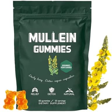 hanachi Mullein Gummies, Daily Respiratory Health Gummies,1000mg Mullein Leaf herb Extract, Pear Flavor, Lung Health & Sinus Relief (30 Day Supply)