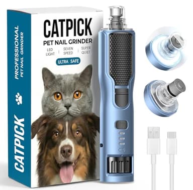7-Speed Dog & Cat Nail Grinder with Light - Ring LED Safe to Avoid Overcut, Quiet Low Vibration & Powerful Fast, Cordless Rechargeable Toenail Trimmer for Small & Large Puppy & Breeds Paws(Blue)