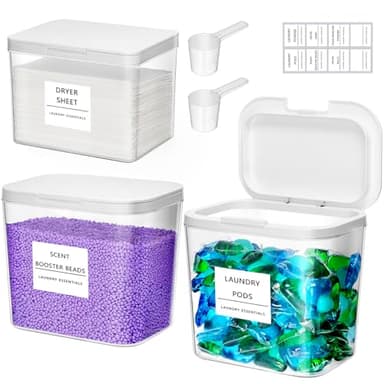Lifewit Laundry Pods Container with Pop-up Lid, Laundry Room Organization, Dryer Sheet Holder for Washing Powder Scent Booster Beads, 2700 +2000ml/0.72+0.5gal,3 Pcs