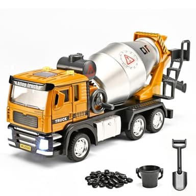 NOVAFUSION Cement Mixer Truck Toys for Boys,Cement Mixer Toy Truck Metal Diecast Cab,Pull Back Mixer Trucks Construction Trucks with Lights and Sounds,Cement Truck Toys for Boys 3-5 Year Old