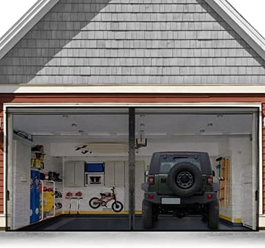 FEGO Garage Door Screen 16x7FT, Magnetic Screen Door with Retractable Fiberglass Mesh and Heavy Duty Weighted Bottom, Easy Assembly&Pass, Hands Free w/ 40 Magnets for 2 Car Garage/Patio/Small Shop
