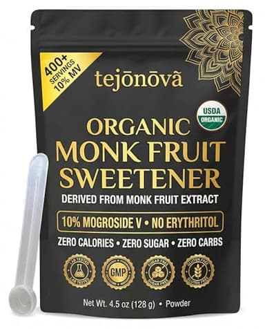 Organic Monk Fruit Extract Powder 4.5 oz – Pure Monk Fruit Sweetener, No Erythritol, Zero Calorie Sugar Substitute for Coffee, Tea & Baking (412 Servings) – by Tejonova