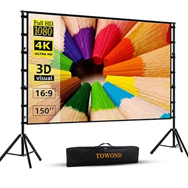 TOWOND Projector Screen and Stand, 150 inch Indoor Outdoor Projection Screen, Portable 16:9 4K HD Rear Front Movie Screen with Carry Bag Wrinkle-Free Design for Home Theater Backyard Cinema