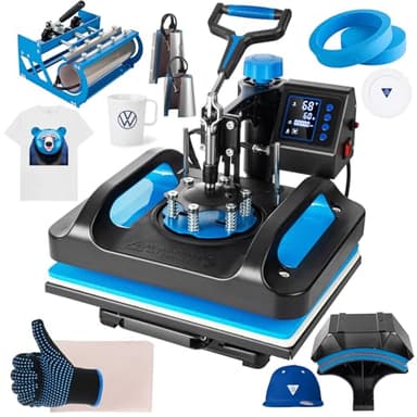 Topdeep Pro Heat Press 15x12 Inch, 8 in 1 Heat Press Machine with 30 OZ Tumbler Press, Swing Away T Shirt Pressing Machine, Combo Tumbler Heat Press Machine Sublimation for T-Shirt Hat Cap Mug Plate