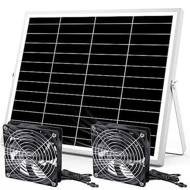 pqins 5 Inch Solar Powered Fan, Solar Exhaust Intake Fan Kit, IPX7 Waterproof Dual Fans with 13Ft On/Off Switch Cable, Cooling Ventilation for Greenhouse, Chicken Coop, Shed, Dog House, Outside