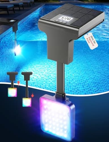 LightHacker Solar Pool Lights for Inground Pools,Upgraded Solar Lights with LCD Pool Thermometer, Underwater Submersible Led Light for Pool Accessories, Swimming Pool Lighting with 10 Light Modes, 1PC